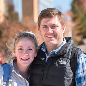 Happy BYU-Idaho couple together on campus